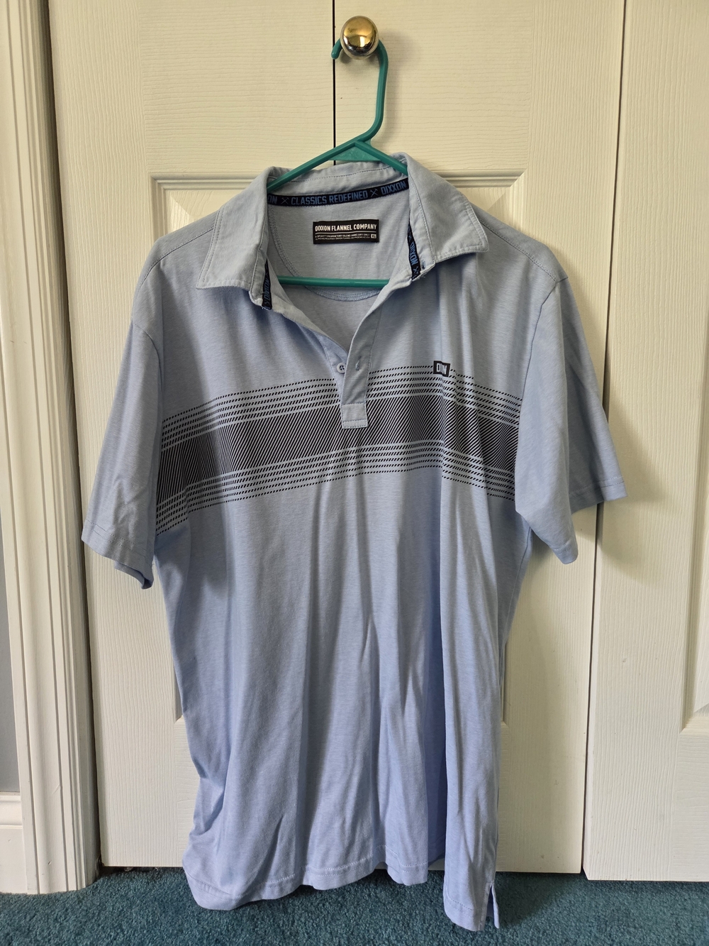 DIXXON Men's Light Blue Polo with Stripe Size XL